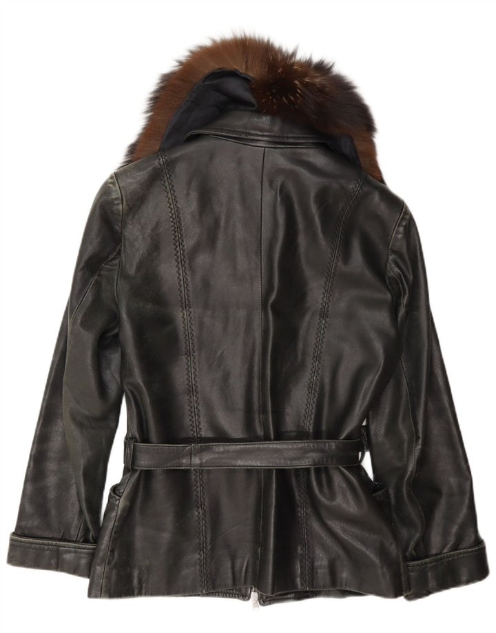 Jaqueta de couro feminina vintage UK 12 média preta
