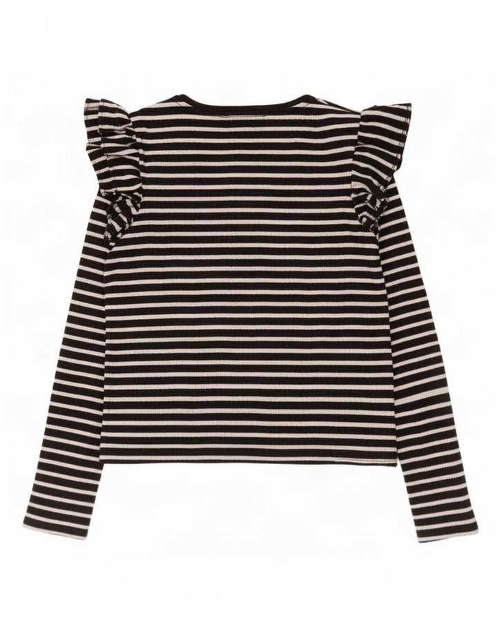 Top feminino Zara de manga comprida UK 12 listrado preto médio