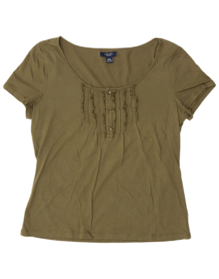 Camiseta feminina Chaps UK 16 grande algodão cáqui