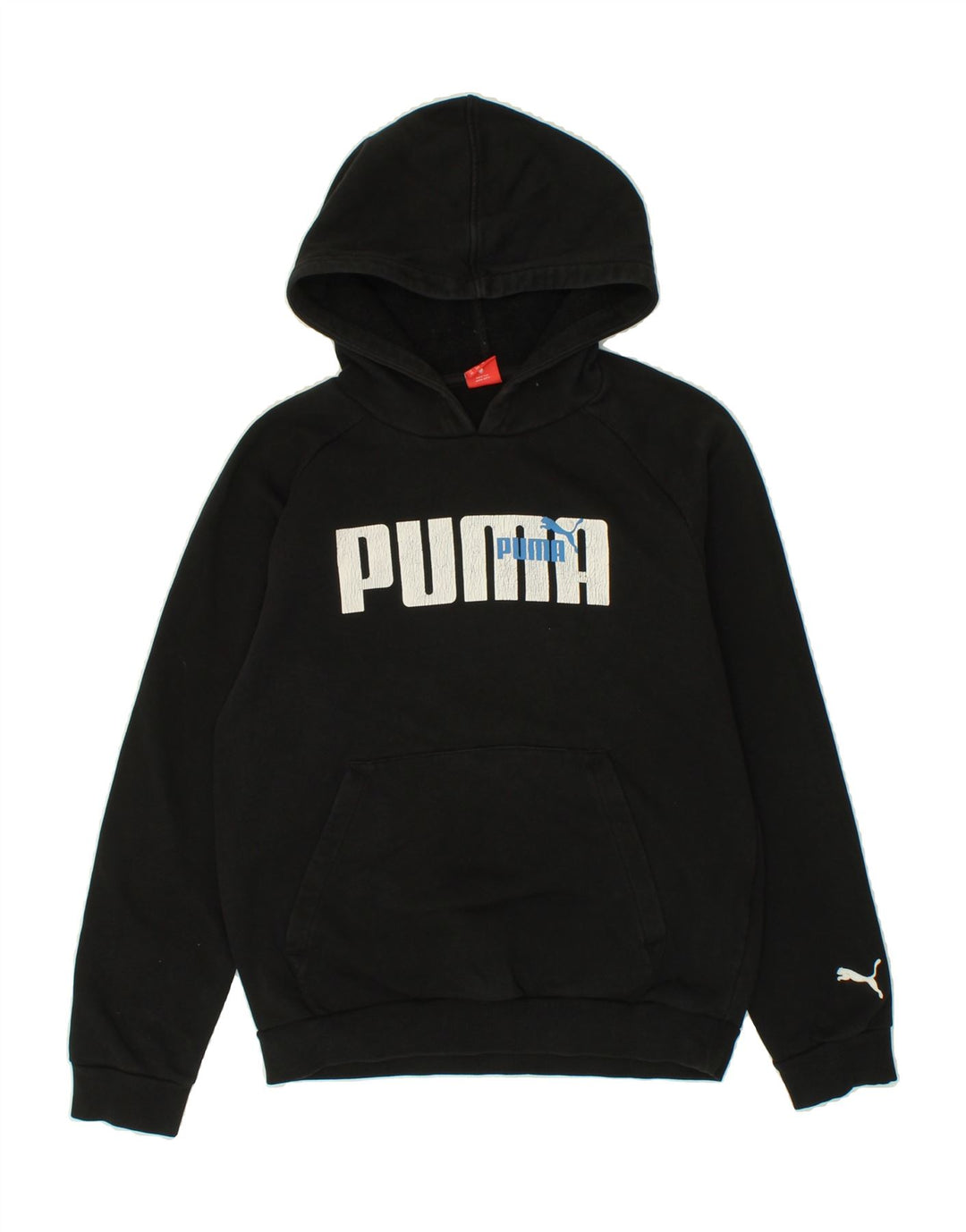PUMA Boys Graphic Hoodie Jumper 13-14 Years Black Cotton Vintage Puma and Second-Hand Puma from Messina Hembry 