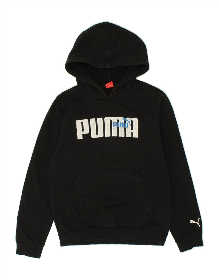 PUMA Boys Graphic Hoodie Jumper 13-14 Years Black Cotton Vintage Puma and Second-Hand Puma from Messina Hembry 
