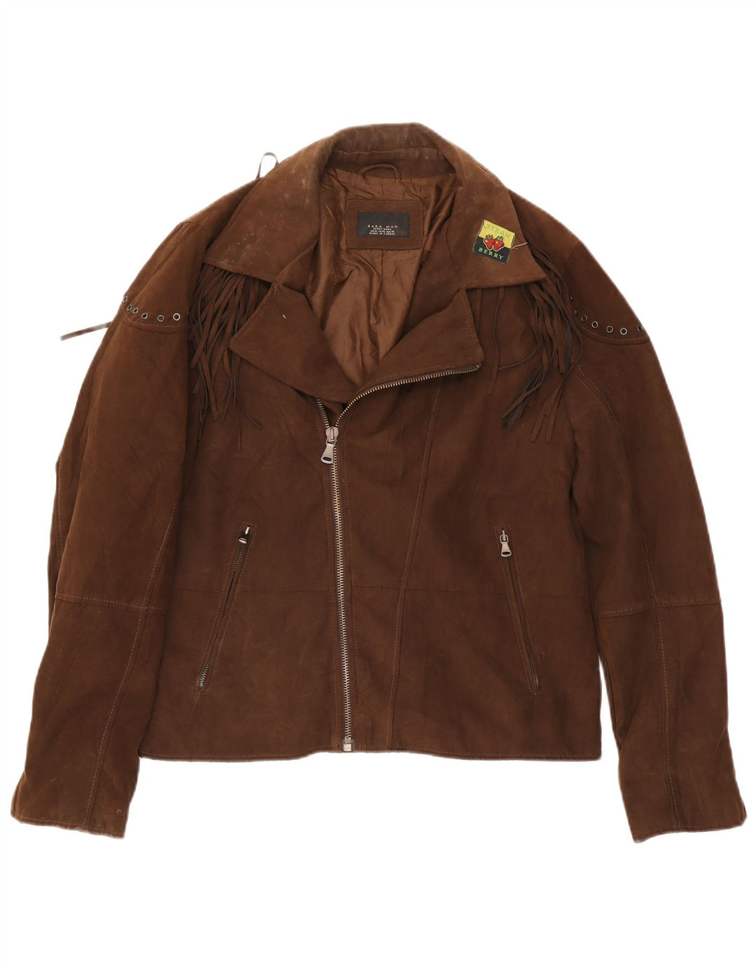 Zara Jaqueta masculina de camurça falsa para motociclista Reino Unido 42 XL marrom poliéster