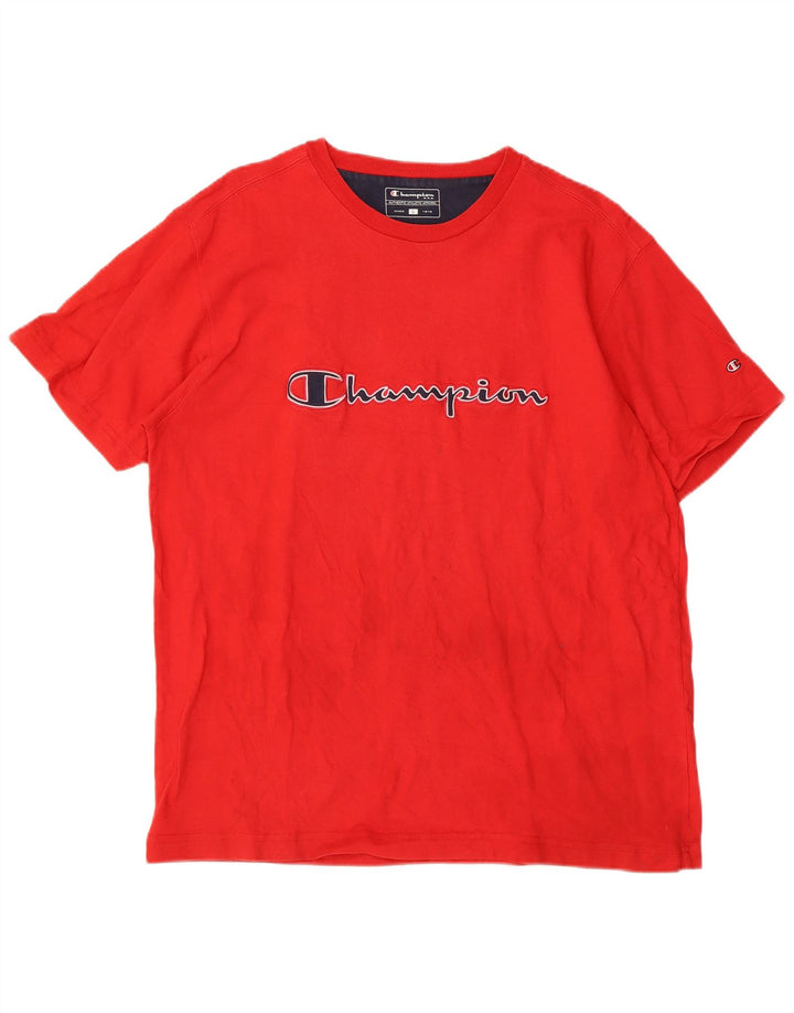 CAMPEÃO Camiseta masculina gráfica grande algodão vermelho