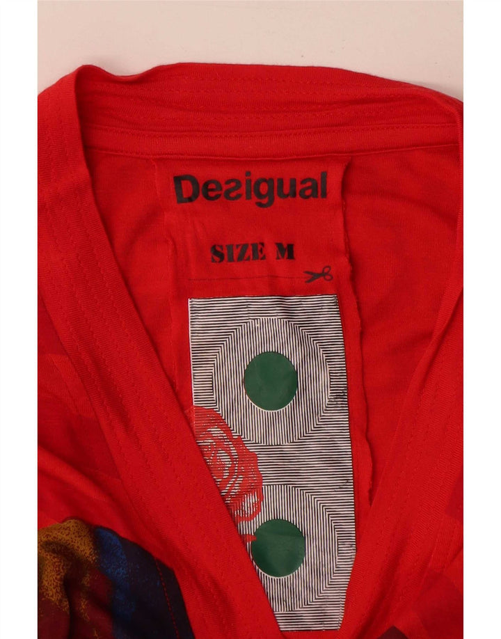 Top gráfico feminino Desigual manga comprida UK 12 viscose vermelha média