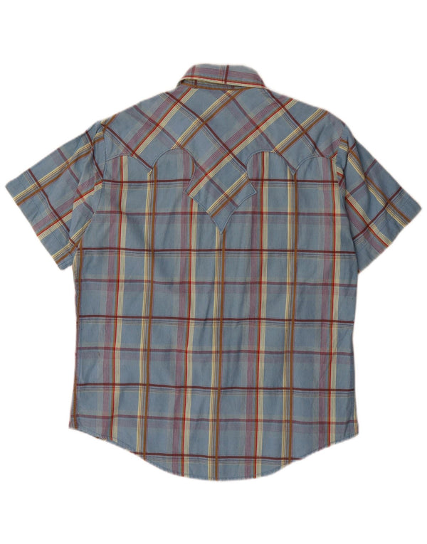 Camisa masculina de manga curta Marlboro Classics algodão xadrez azul médio