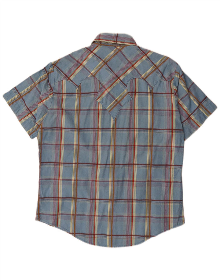 Camisa masculina de manga curta Marlboro Classics algodão xadrez azul médio