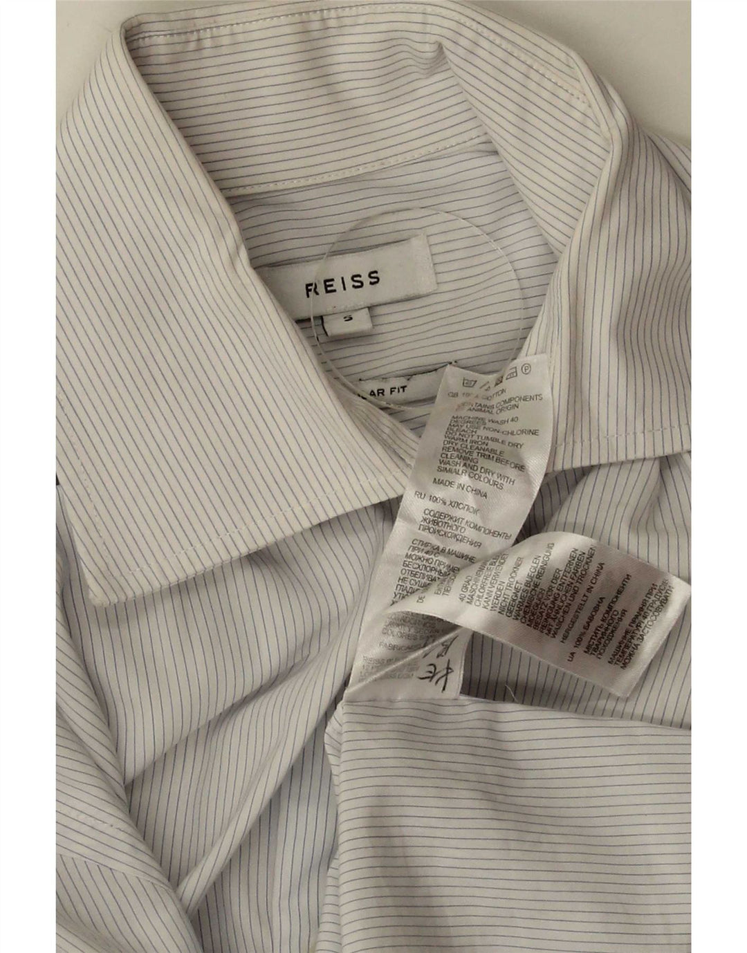 Camisa masculina Reiss Regular Fit pequena listrada branca de algodão