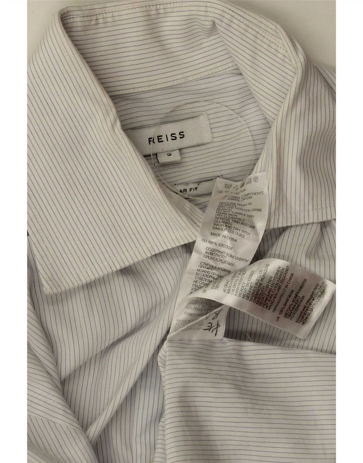 Camisa masculina Reiss Regular Fit pequena listrada branca de algodão