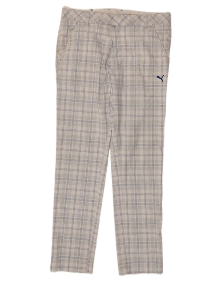 PUMA Mens Slim Chino Calças W34 L34 Poliéster Xadrez Branco