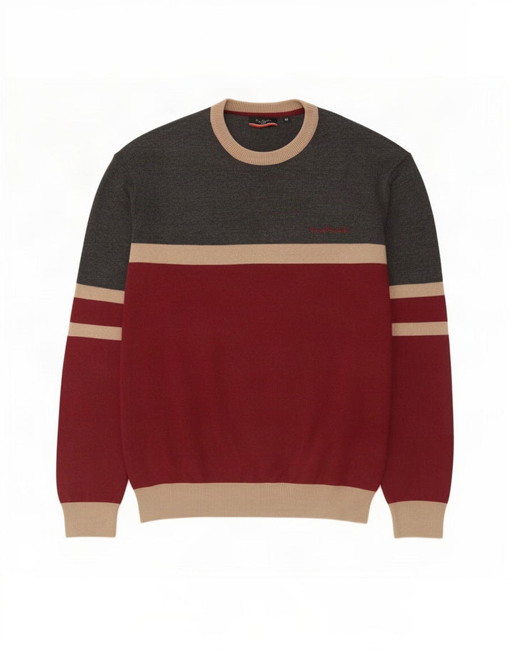Suéter masculino Pierre Cardin com gola redonda, médio multicolorido