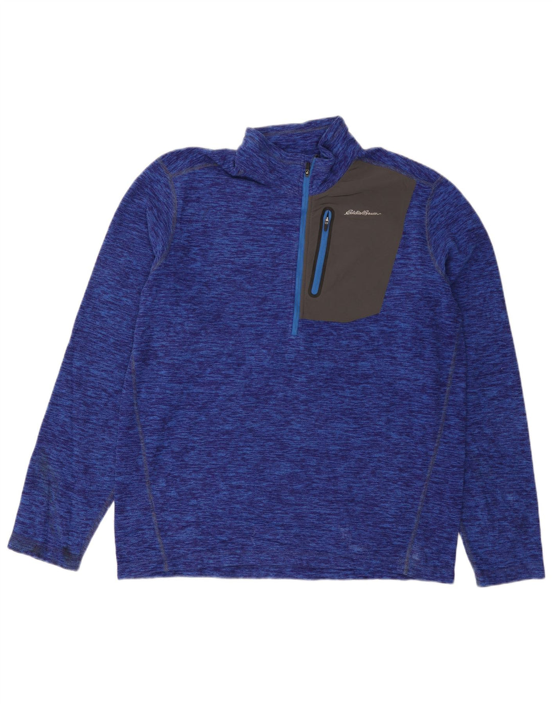 Eddie Bauer Suéter masculino de lã com zíper e gola grande poliéster manchado azul
