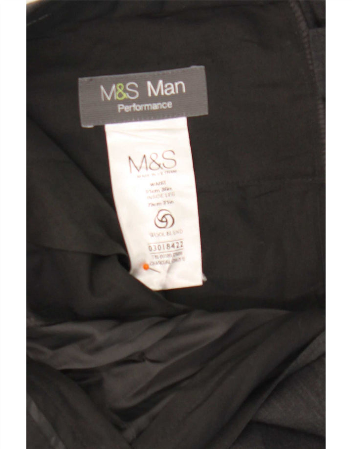 Calça masculina de terno reto Marks & Spencer W36 L31 poliéster cinza