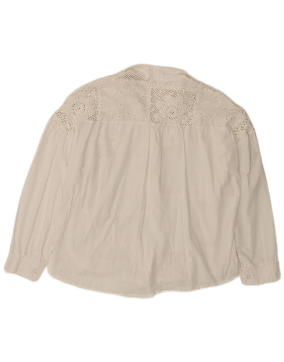 Blusa feminina VINTAGE manga 3/4 Reino Unido 14 algodão floral branco médio