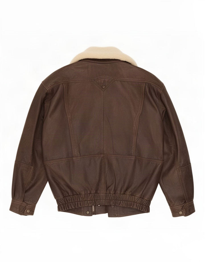 Jaqueta masculina vintage de couro shearling IT 48 marrom médio