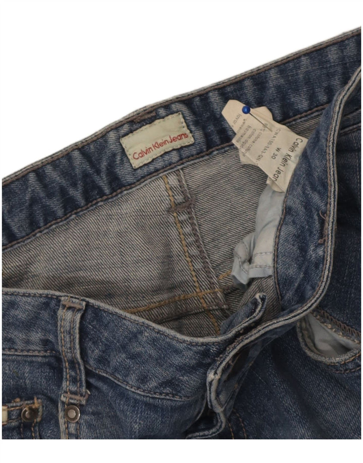 Calça jeans feminina Calvin Klein desgastada slim W30 L33 algodão azul