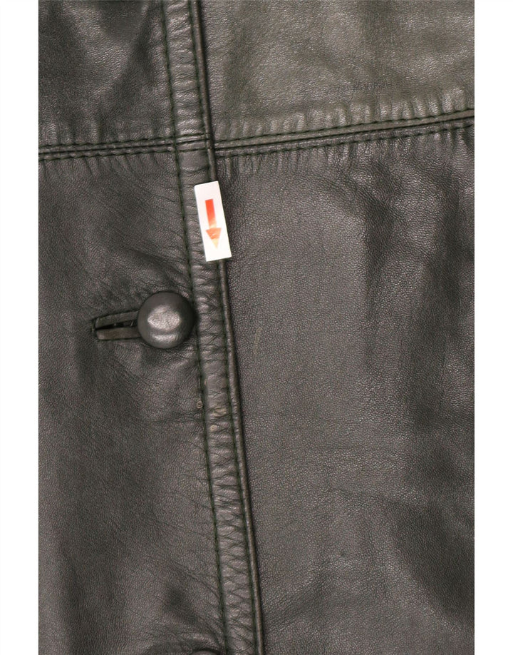 Casaco de couro feminino vintage UK 14 verde médio