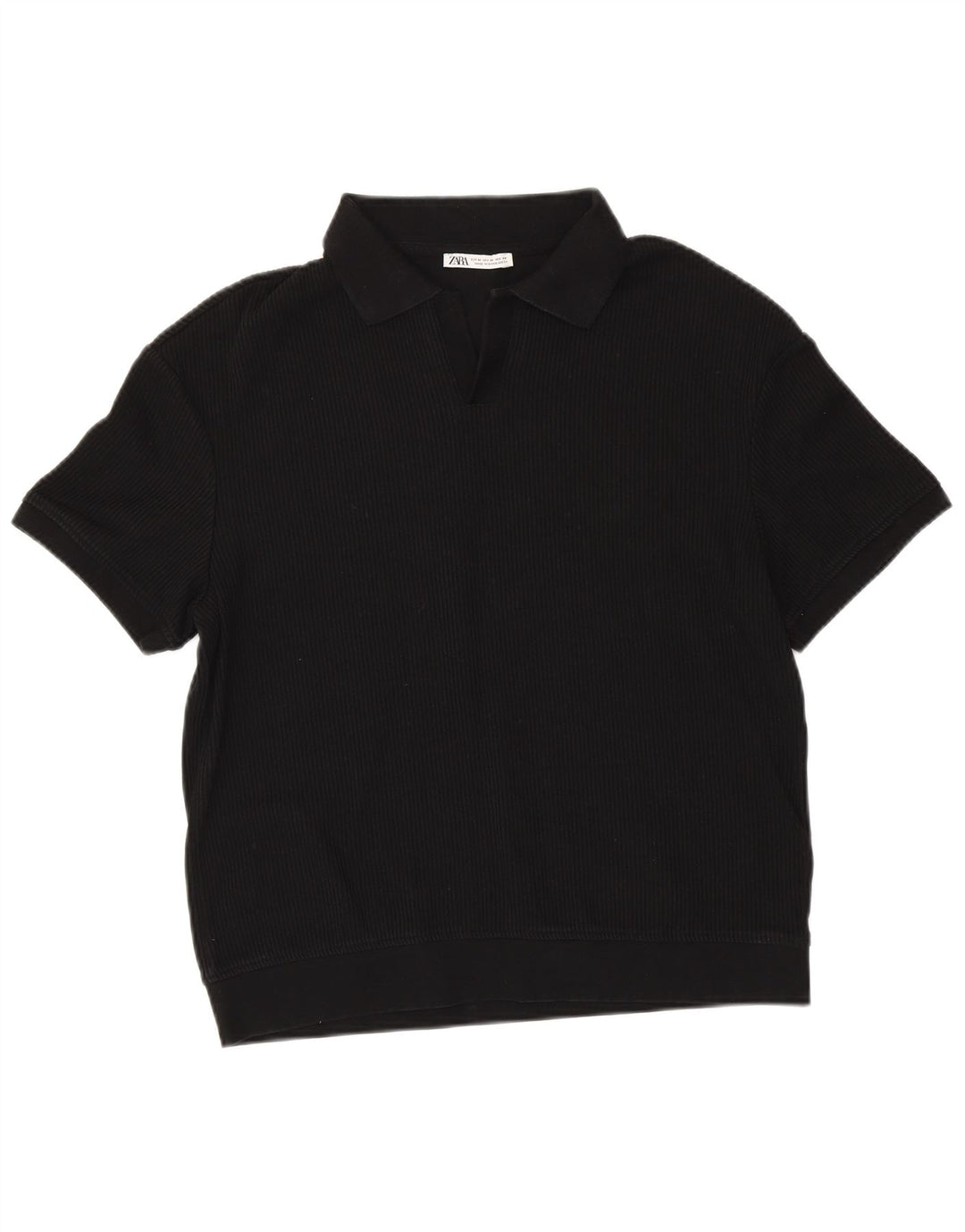 Suéter masculino ZARA de manga curta com gola polo e algodão preto médio