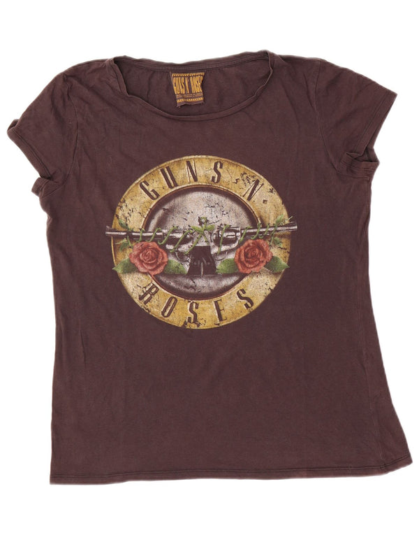 Camiseta feminina gráfica Guns N' Roses UK 14 grande algodão marrom