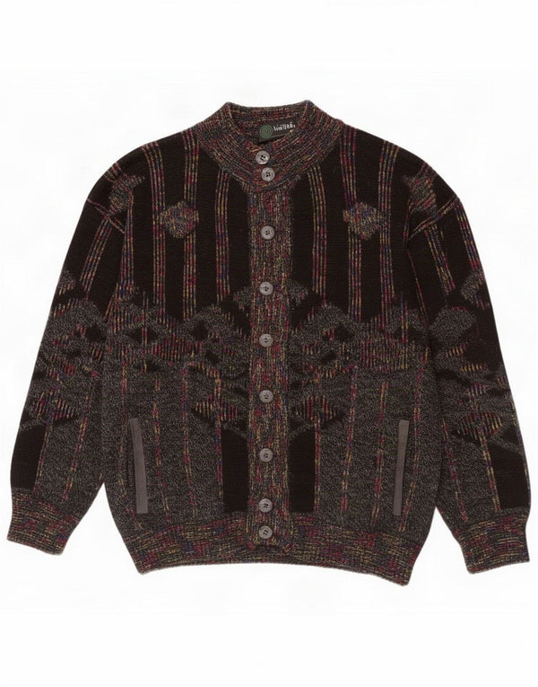 Tris Line Mens Cardigan Sweater EU 54 XL Lã geométrica preta