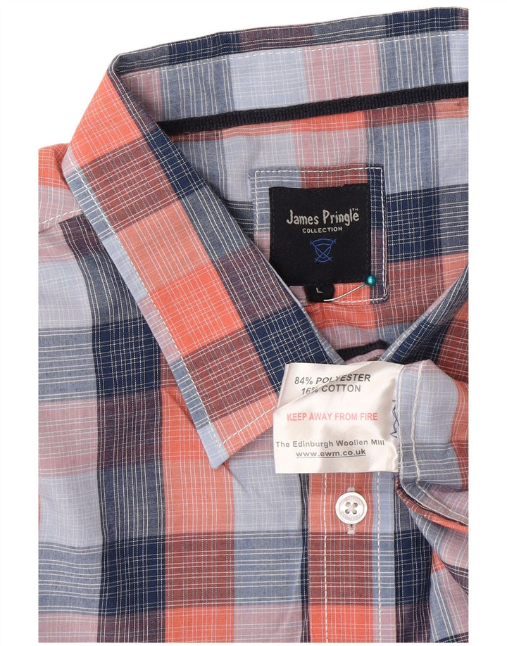 Camisa masculina James Pringle de manga curta grande poliéster xadrez azul
