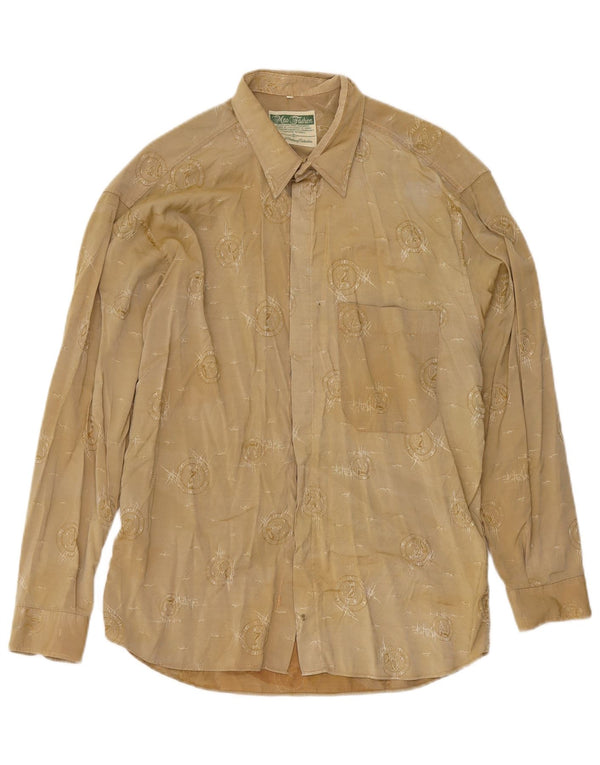 Camisa Mac Fashion Masculina Padrão Abstrato Grande Bege