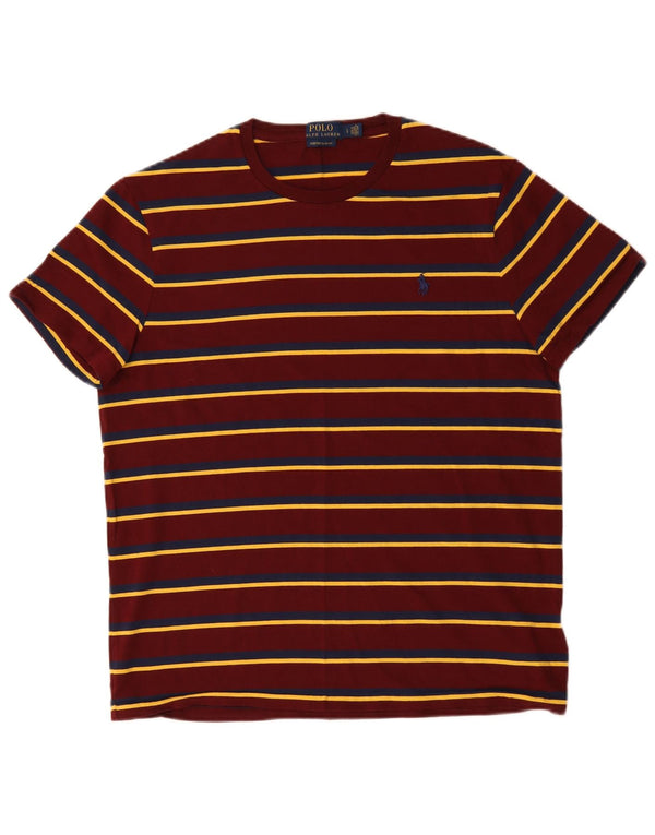 Polo Ralph Lauren Mens Camiseta Slim Fit Personalizada Grande Listrada Borgonha