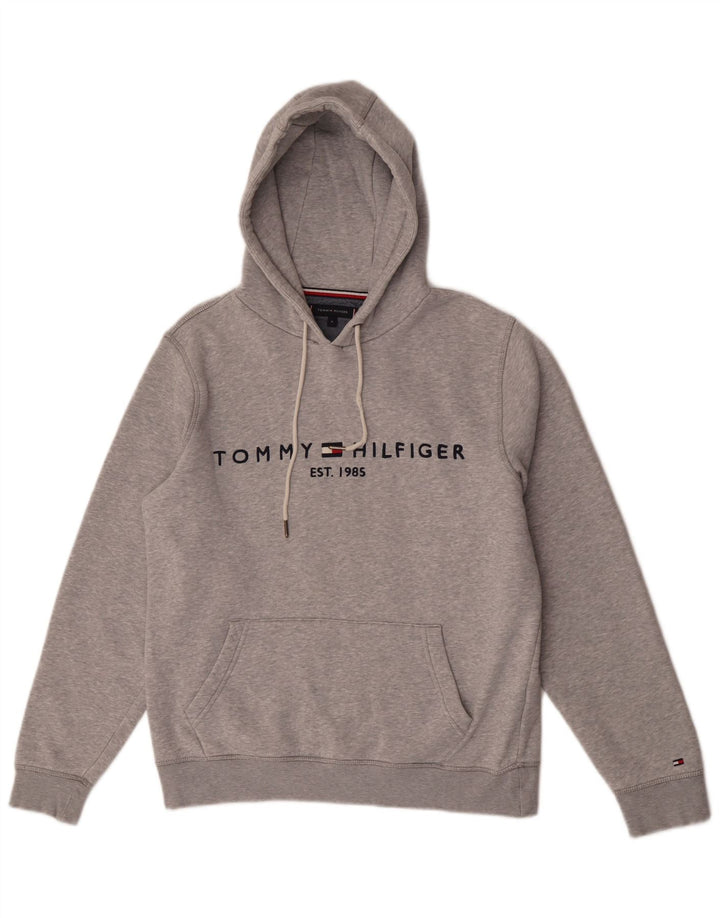Suéter com capuz gráfico masculino Tommy Hilfiger cinza médio