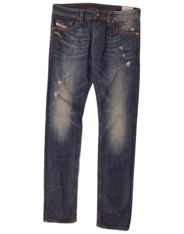 Diesel Masculino Thavar Distressed Slim Skinny Jeans W31 L32 Azul Algodão
