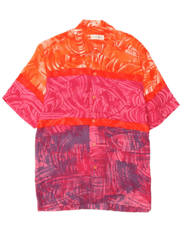 Camisa masculina vintage de manga curta média viscose multicolorida