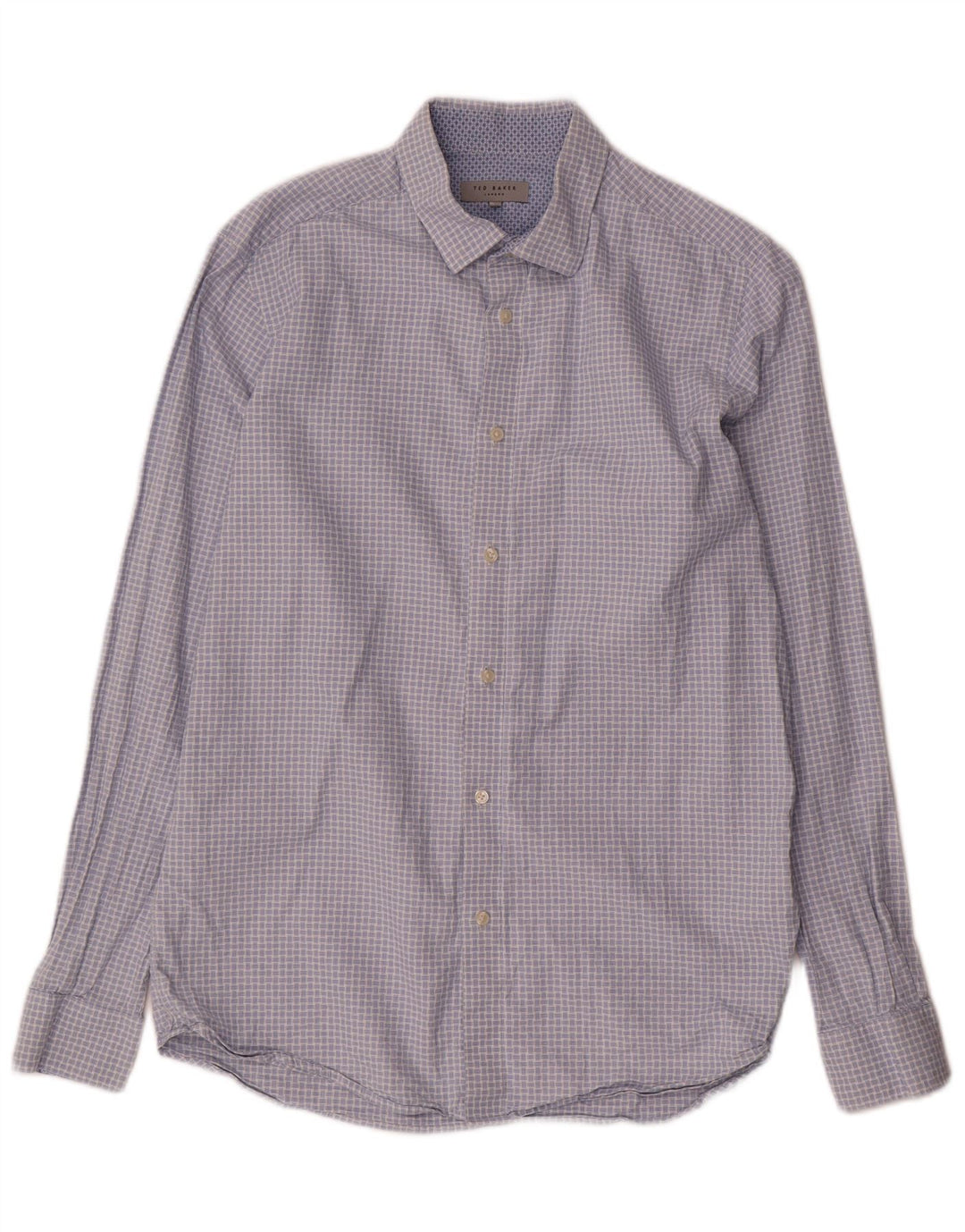 Camisa masculina Ted Baker tamanho 3 algodão guingão azul médio