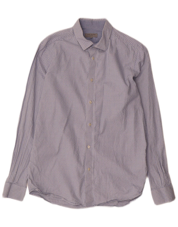 Camisa masculina Ted Baker tamanho 3 algodão guingão azul médio