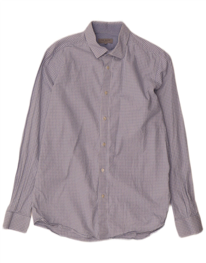 Camisa masculina Ted Baker tamanho 3 algodão guingão azul médio