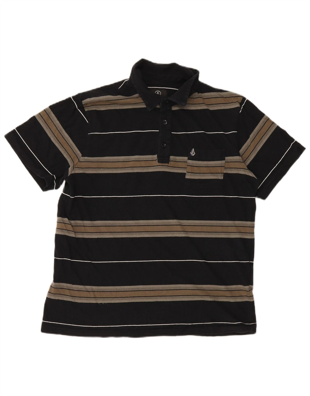 Camisa polo masculina VOLCOM de algodão listrado preto médio