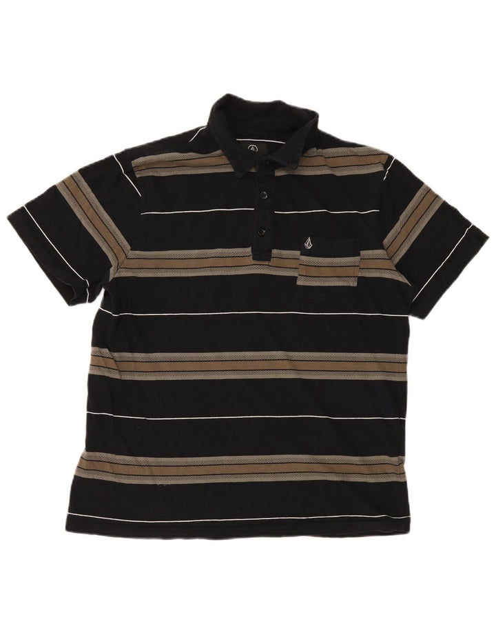Camisa polo masculina VOLCOM de algodão listrado preto médio