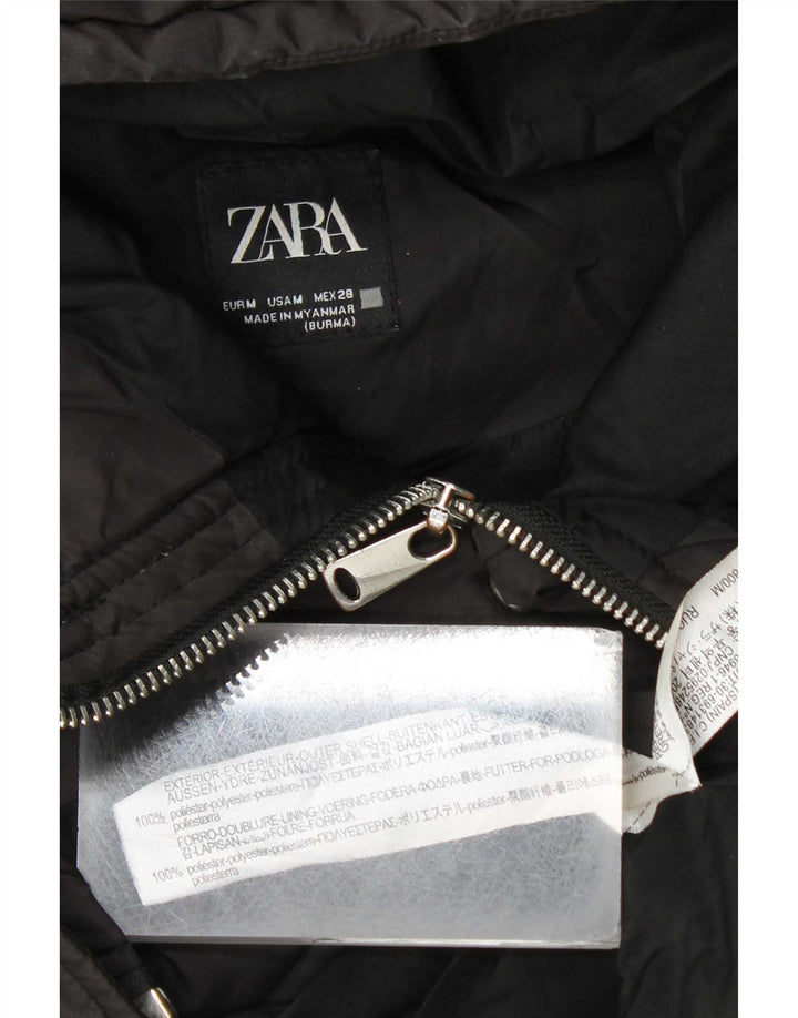 Zara Womens Longline Hooded Gilet UK 14 Médio Preto Poliéster