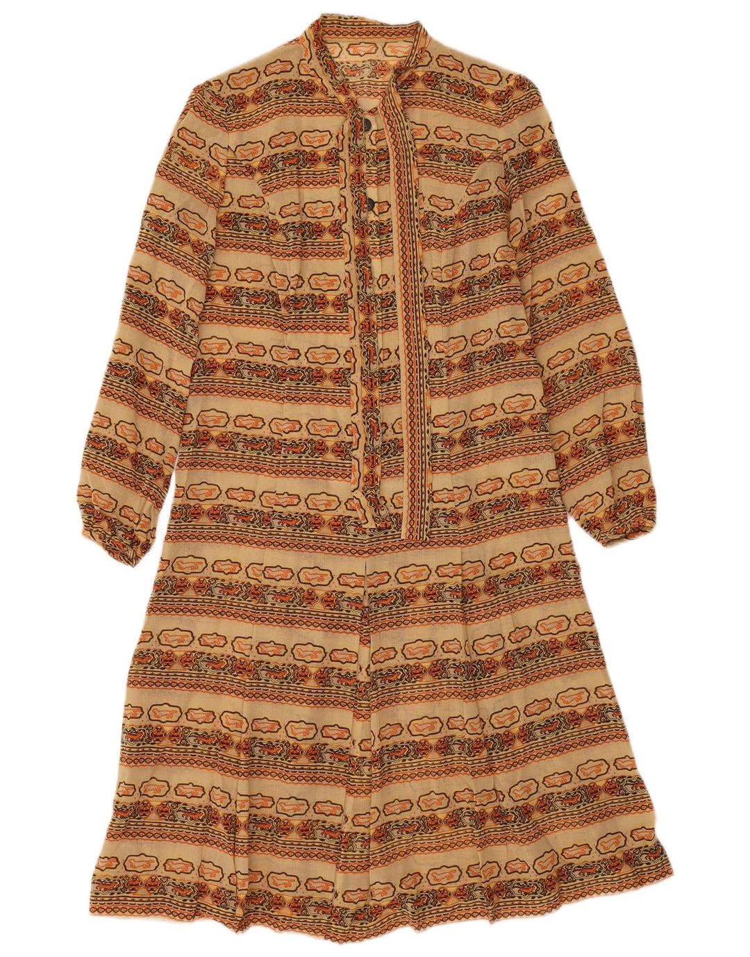 Vestido vintage feminino linha A UK 12 médio multicolorido Fair Isle