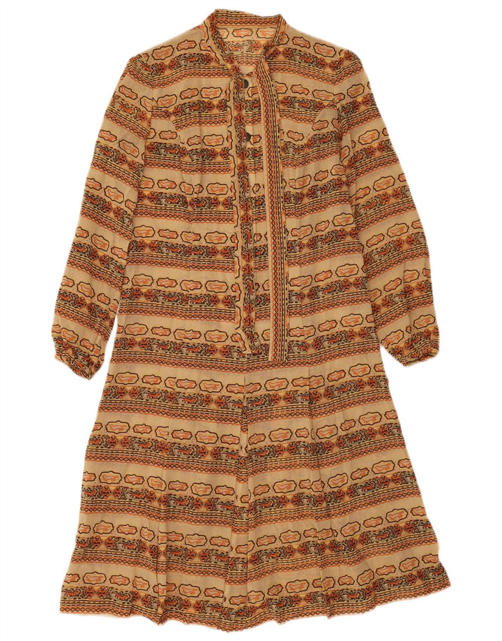 Vestido vintage feminino linha A UK 12 médio multicolorido Fair Isle
