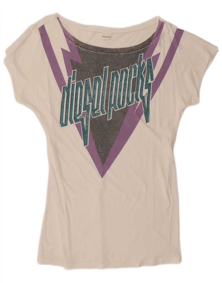 Camiseta feminina gráfica DIESEL UK 10 pequena branca