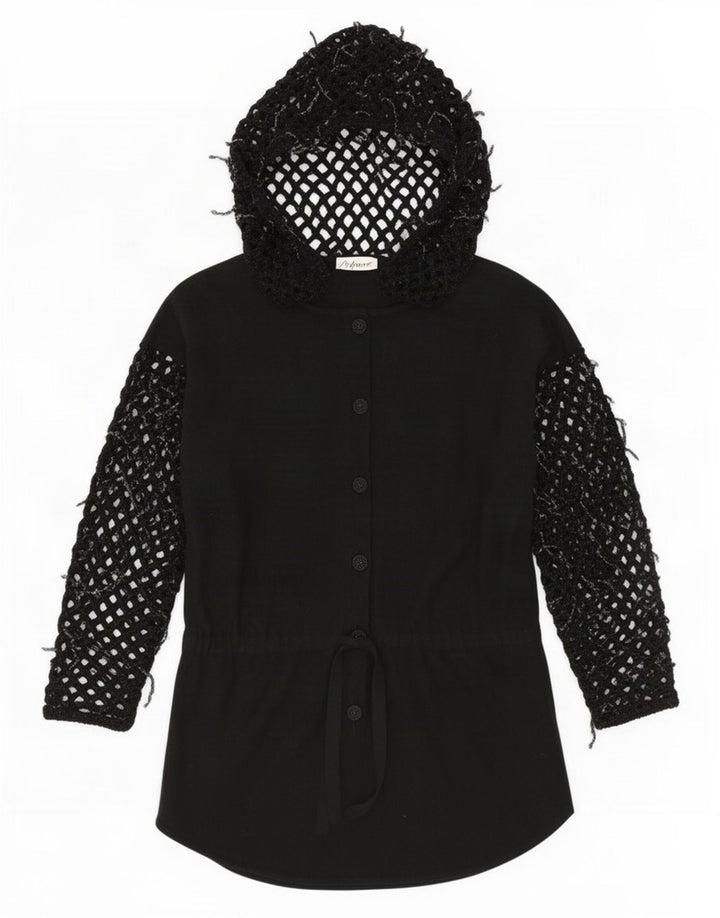Di Bari Cardigã feminino oversized com capuz e palangre UE 40 médio preto