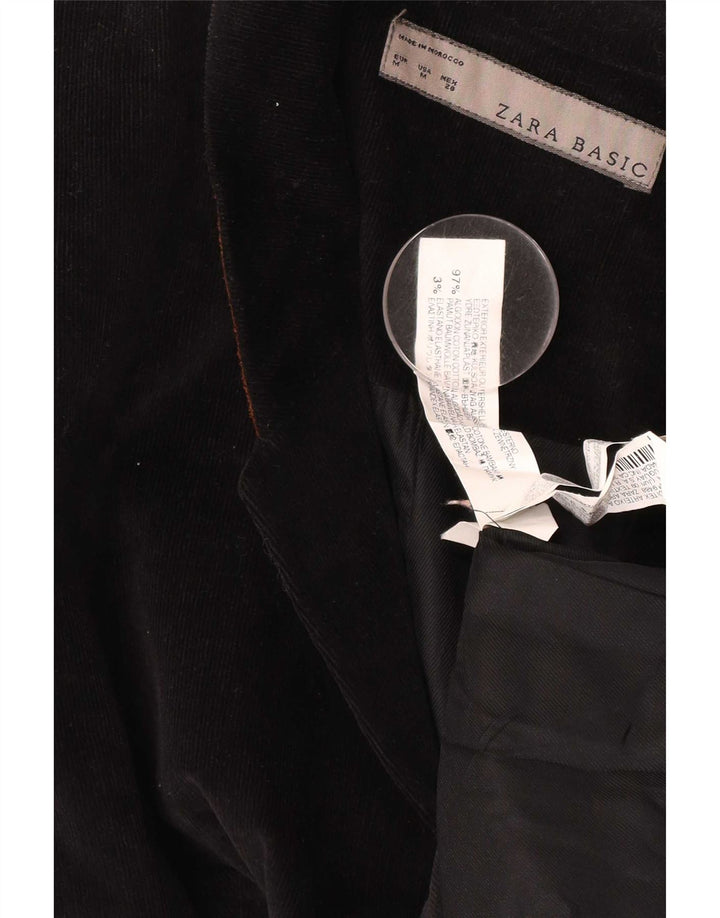 Zara Jaqueta blazer feminina de veludo cotelê com 1 botão Reino Unido 12 algodão preto médio