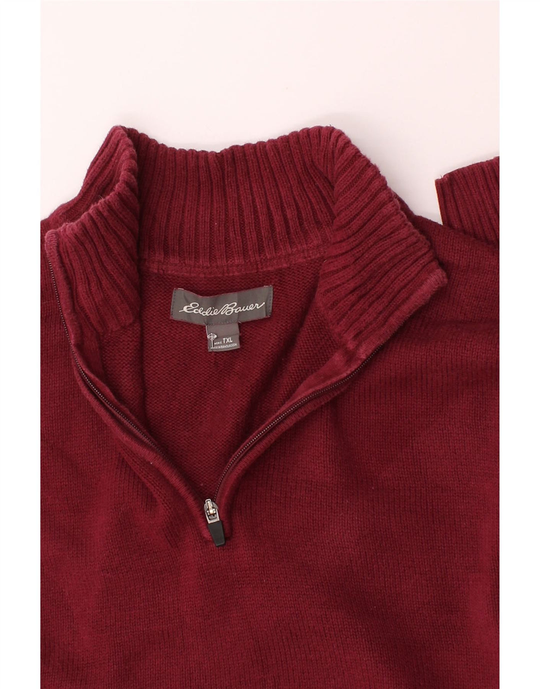 EDDIE BAUER Mens Zip Neck Jumper Sweater XL Burgundy Cotton Vintage Eddie Bauer and Second-Hand Eddie Bauer from Messina Hembry 
