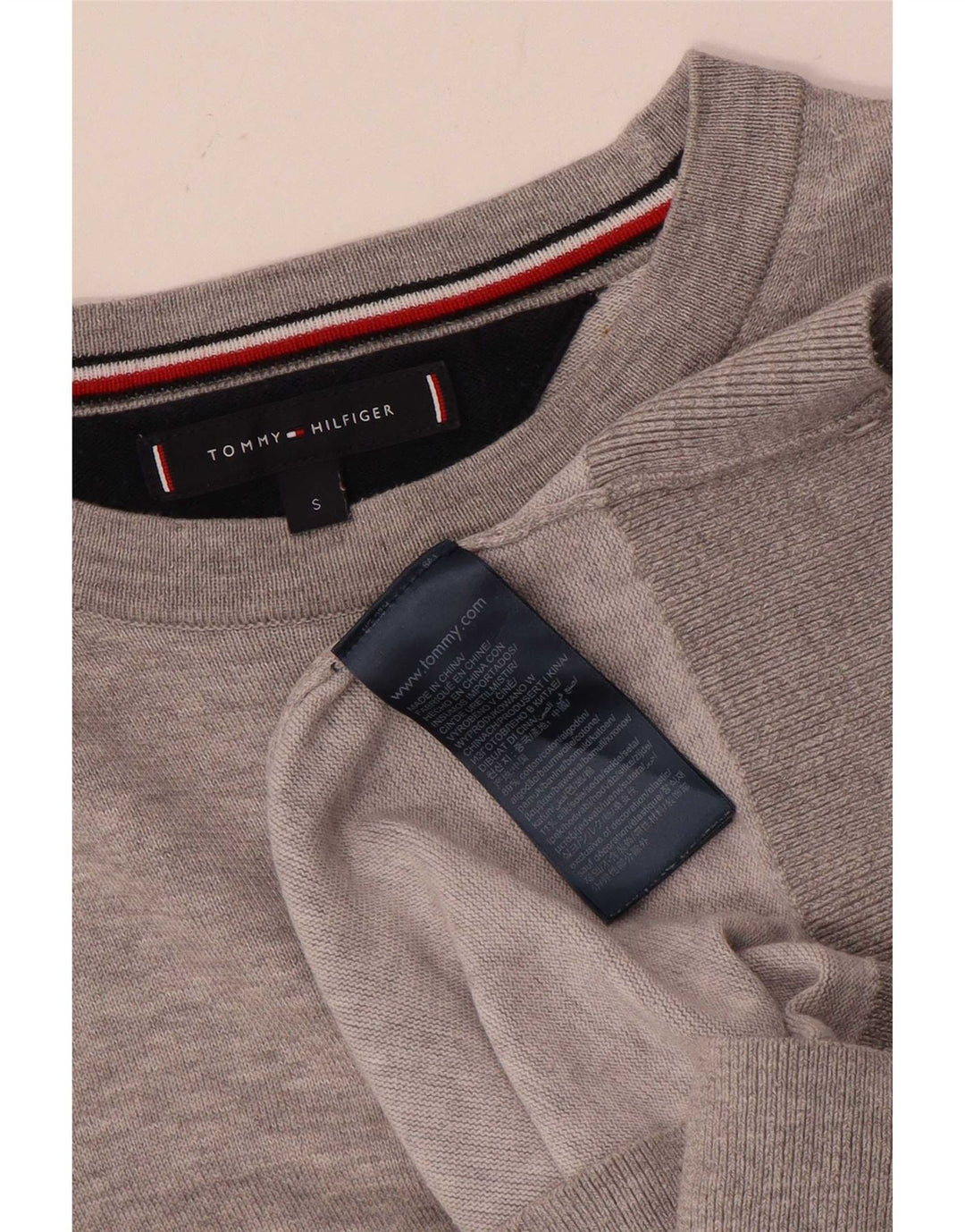Tommy Hilfiger Suéter masculino com gola canoa pequeno algodão cinza