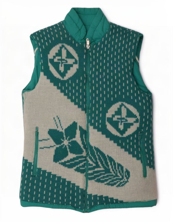 Colete masculino vintage acolchoado reversível gráfico UK 38 médio turquesa floral