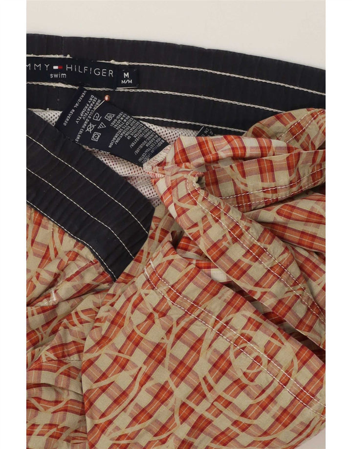 Shorts de natação masculino Tommy Hilfiger médio vermelho xadrez algodão