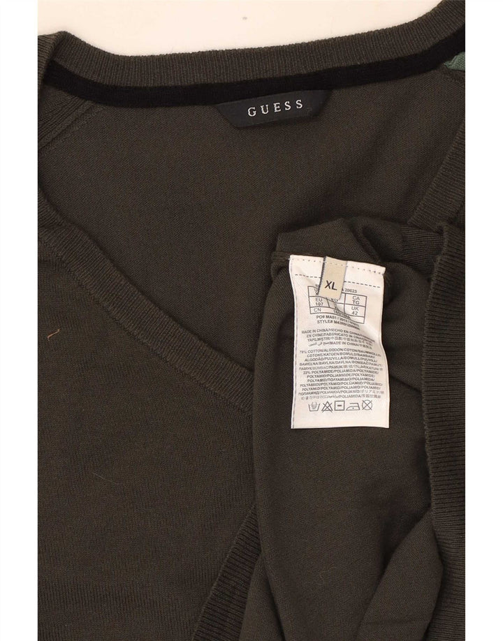 Suéter masculino Guess com decote em V XL de algodão cáqui