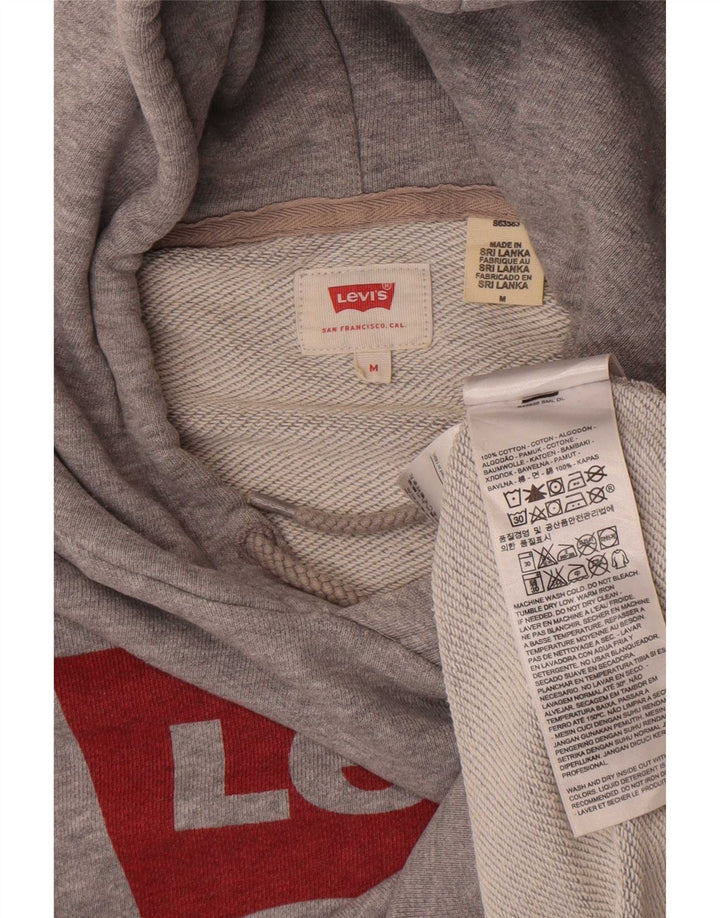 Suéter com capuz gráfico masculino Levi's algodão manchado cinza médio