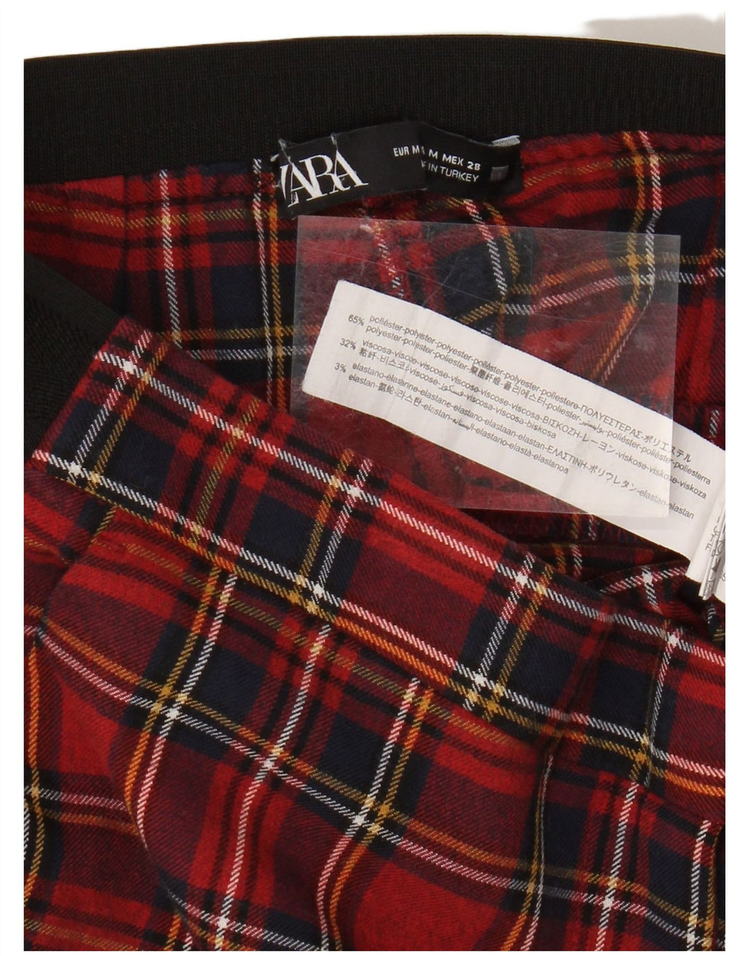 Zara Calça Chino Feminina Skinny Médio W28 L26 Poliéster Xadrez Vermelho