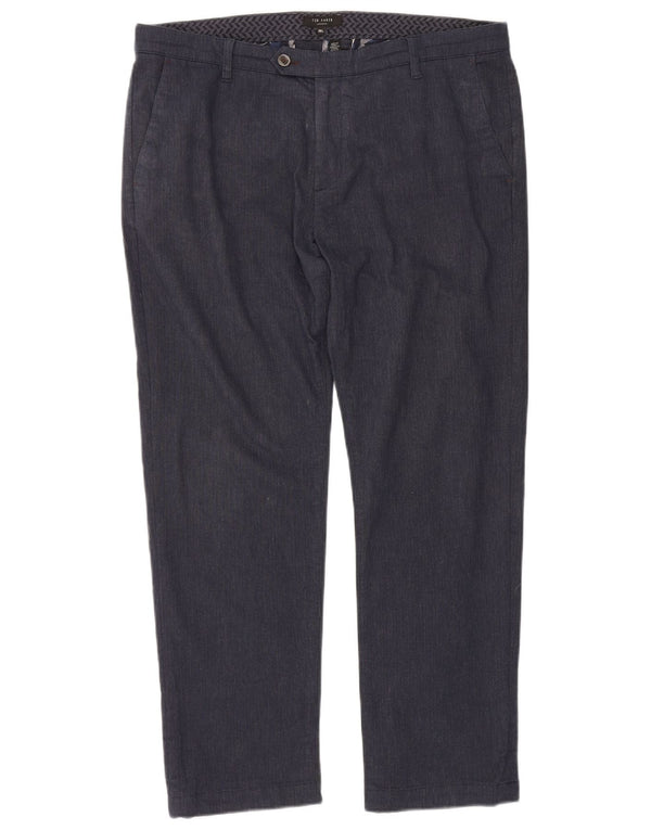 Calça chino reta masculina Ted Baker W38 L30 algodão azul marinho