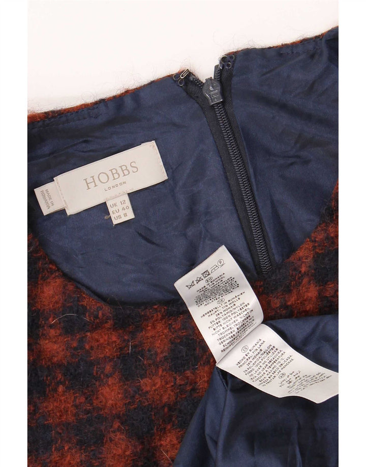 Vestido feminino Hobbs sem mangas, UK 12, médio, azul marinho, xadrez, lã