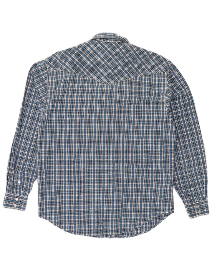 Camisa masculina WRANGLER pequena xadrez azul de algodão